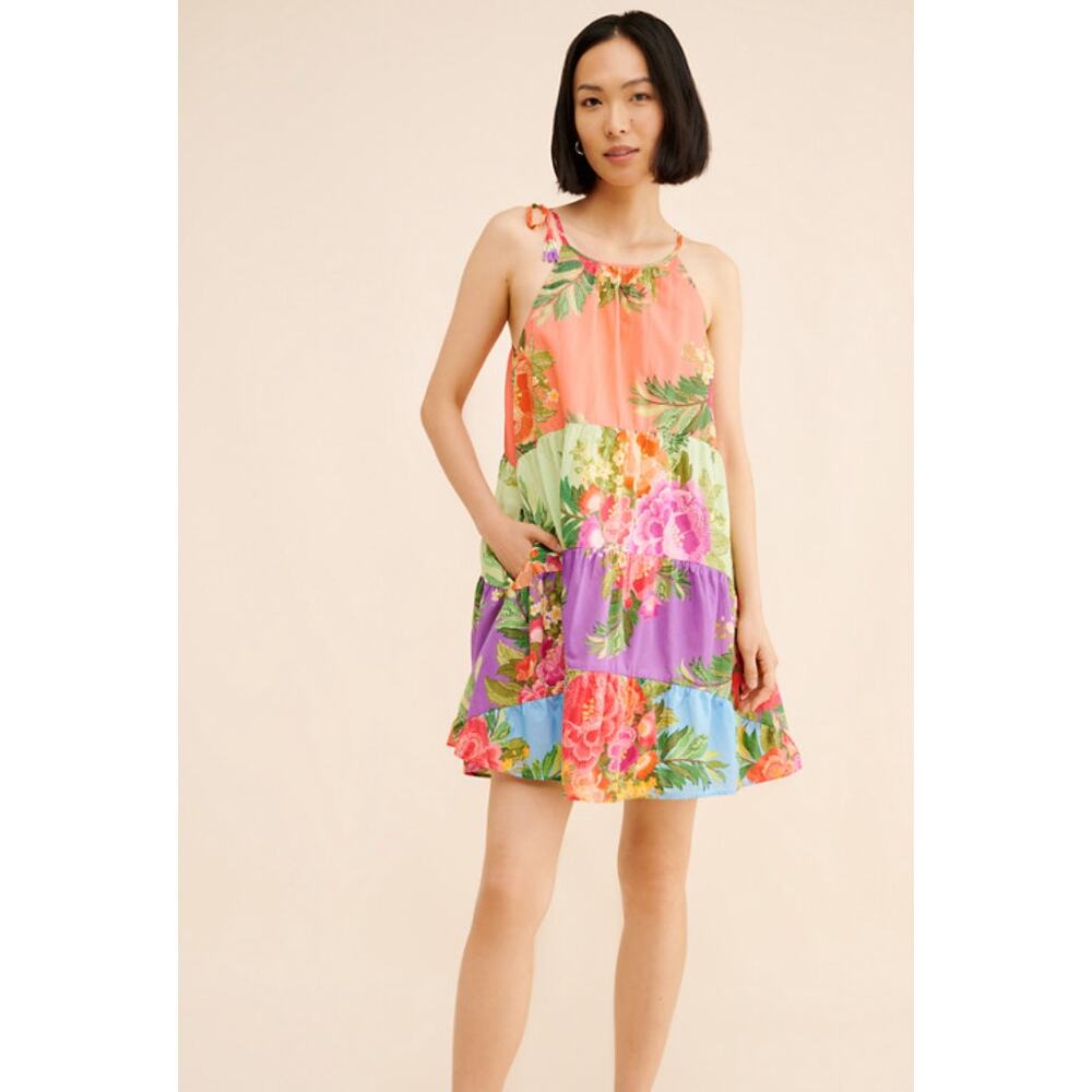 Farm Rio Halter Floral Tiered Mini Dress